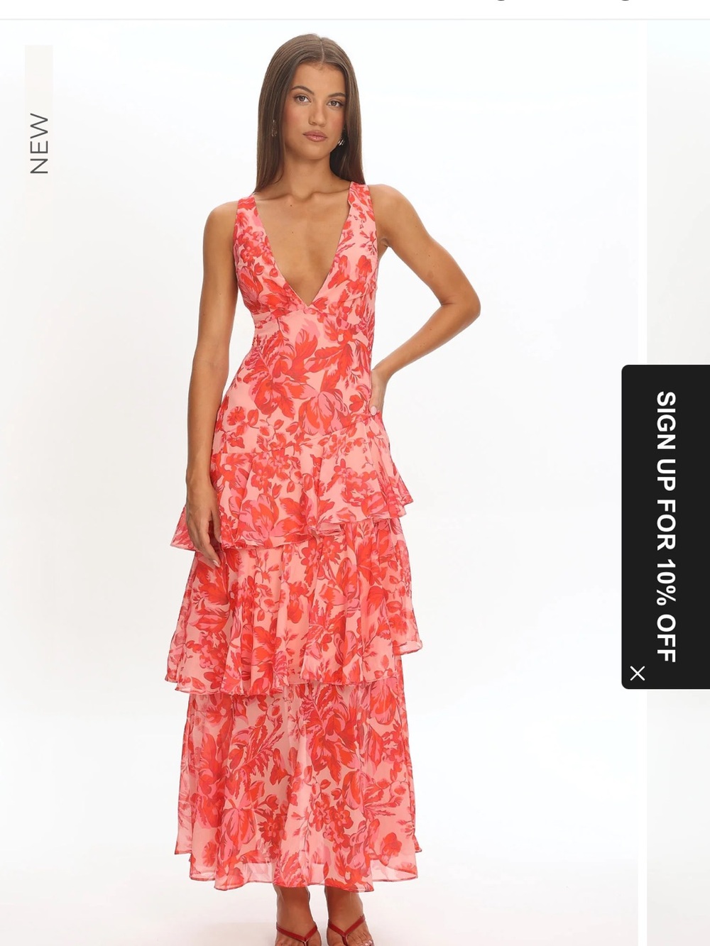Veda Strappy Back Ruffle Midi
Dress Floral Red